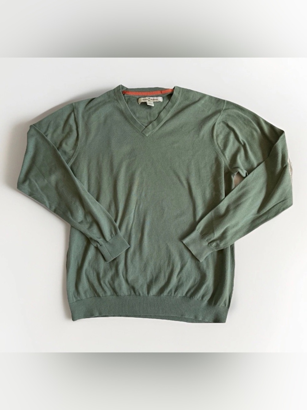 Tommy Bahama Men Small V-Neck Sweater Sage Green Supima Cotton Blend Lightweight